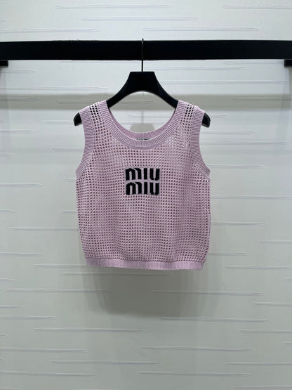 Miumiu 2026 Hollow-out Letter Knit Vest Yellow and Purple Cotton 352580