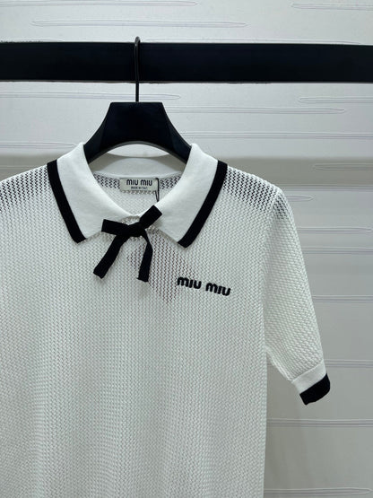 Miumiu 2026 Hollow-out Collar Knit Short-sleeved Top Wool Cashmere