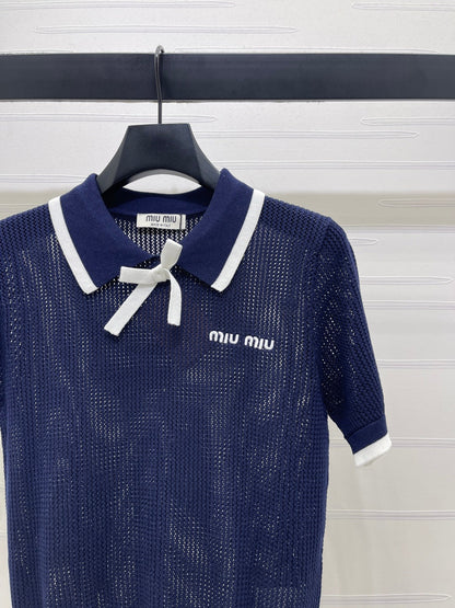 Miumiu 2026 Hollow-out Collar Knit Short-sleeved Top Wool Cashmere