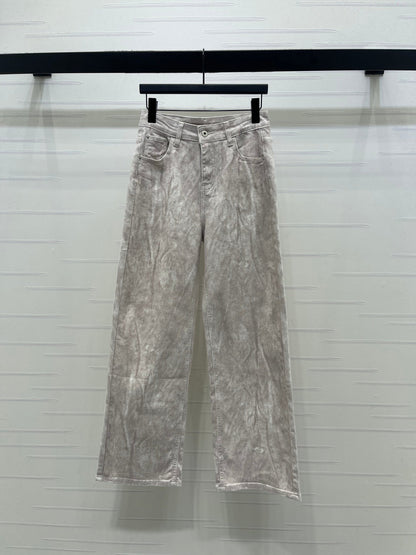 Miumiu 2026 Straight Leg Jeans Beige and Pink Cotton 352472