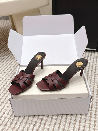 YSL 26ss High-Heeled Slippers 75 Calfskin