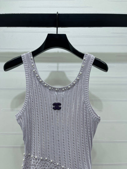 Chanel 2026 Vest Purple and White Wool 704599