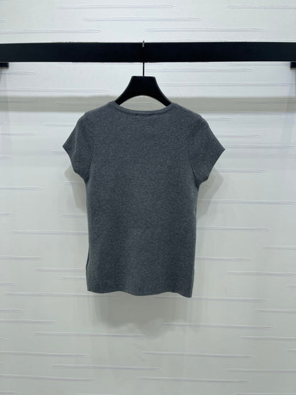 Miumiu 2026 Faux Two-piece Round Neck Knit Short-sleeved Top Wool 344359
