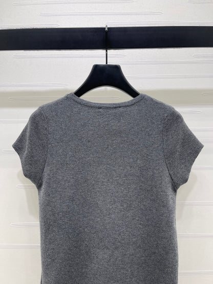Miumiu 2026 Faux Two-piece Round Neck Knit Short-sleeved Top Wool 344359