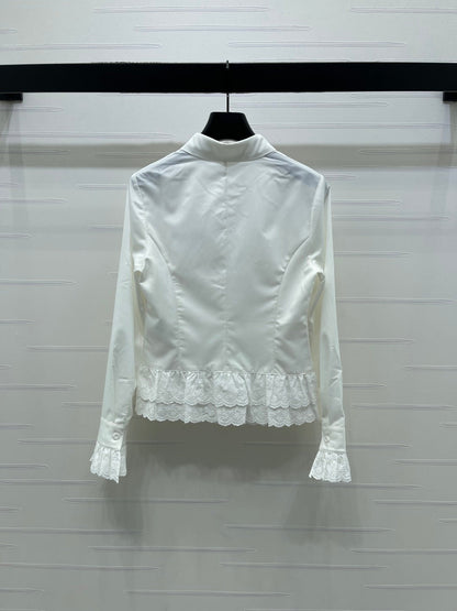 Miumiu 2026 Lace Embroidered Long-Sleeve Shirt Black and White Polyester 356380