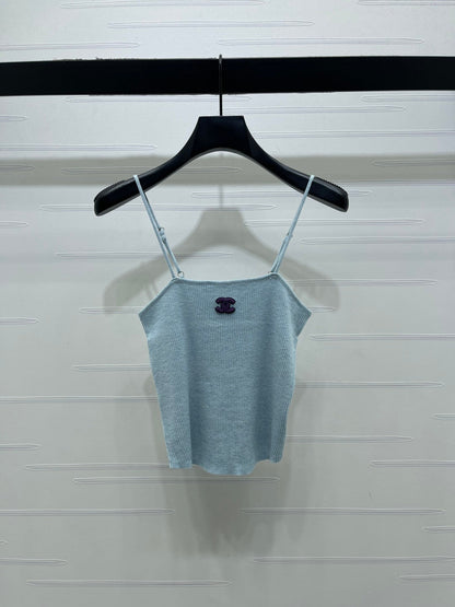 Chanel 2026 Two-piece Camisole And Cardigan Set Blue Cream Wool Cashmere