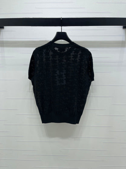Chanel 2026 Floral Pattern Knit Short-Sleeve T-Shirt Wool 355636
