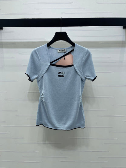 Miumiu 2026 Square Neck Knit Short-Sleeve Top Wool Cashmere 355575