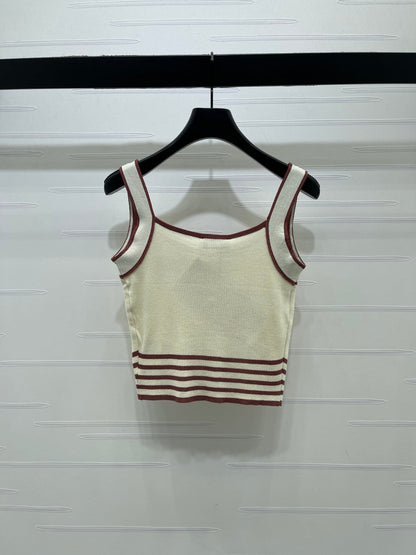 Miumiu 2026 Knitted Striped Camisole Cream and White Wool Cashmere 356492