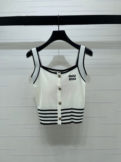 Miumiu 2026 Knitted Striped Camisole Cream and White Wool Cashmere 356492