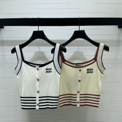 Miumiu 2026 Knitted Striped Camisole Cream and White Wool Cashmere 356492