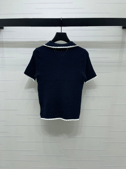 Miumiu 2026 Polo Shirt White and Navy Blue Wool Cashmere 356501