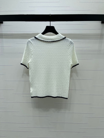 Miumiu 2026 Polo Shirt White and Navy Blue Wool Cashmere 356501