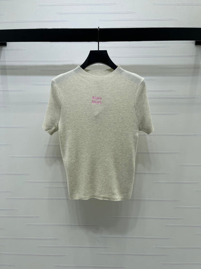 Miumiu 2026 Crew Neck Knit Short-sleeved Top Wool 356519