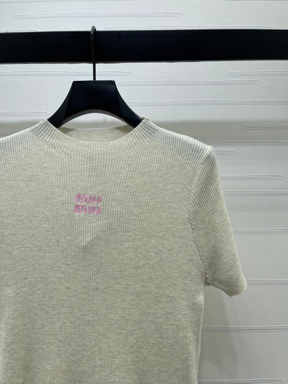 Miumiu 2026 Crew Neck Knit Short-sleeved Top Wool 356519