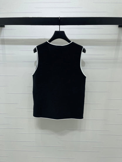 Chanel 2026Knitted V-neck Vest Black White Cotton 356406