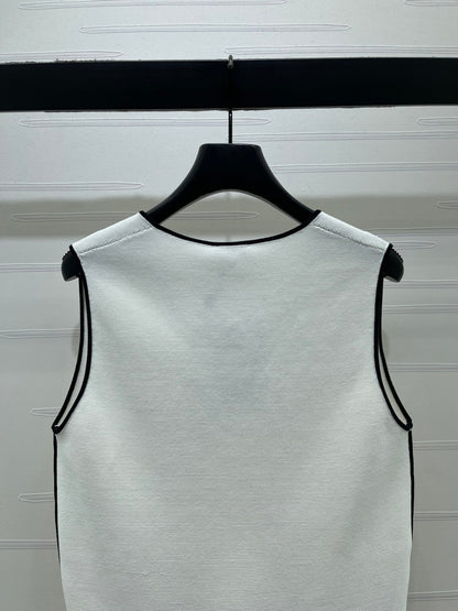 Chanel 2026Knitted V-neck Vest Black White Cotton 356406