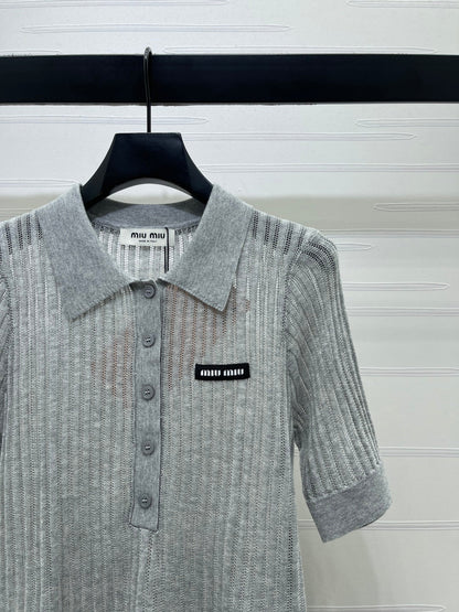 Miumiu 2026 Hollow-out Polo Knit Short-Sleeve T-Shirt Wool Cashmere 356485