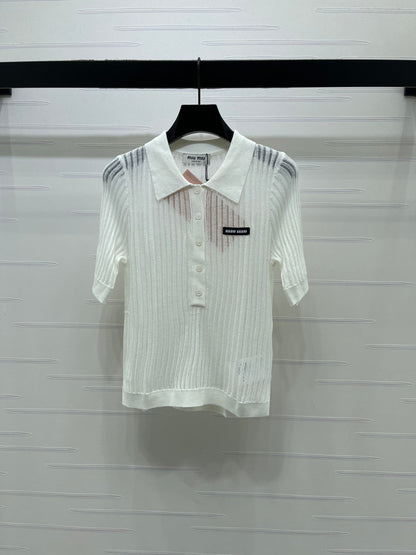 Miumiu 2026 Hollow-out Polo Knit Short-Sleeve T-Shirt Wool Cashmere 356485