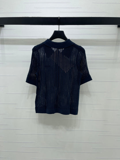 Miumiu 2026 Hollow-out Polo Knit Short-Sleeve T-Shirt Wool Cashmere 356485