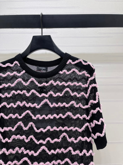 Chanel 2026 Short-sleeved Top Black White Pink Tencel 356435