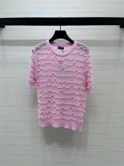 Chanel 2026 Short-sleeved Top Black White Pink Tencel 356435