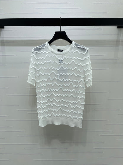 Chanel 2026 Short-sleeved Top Black White Pink Tencel 356435