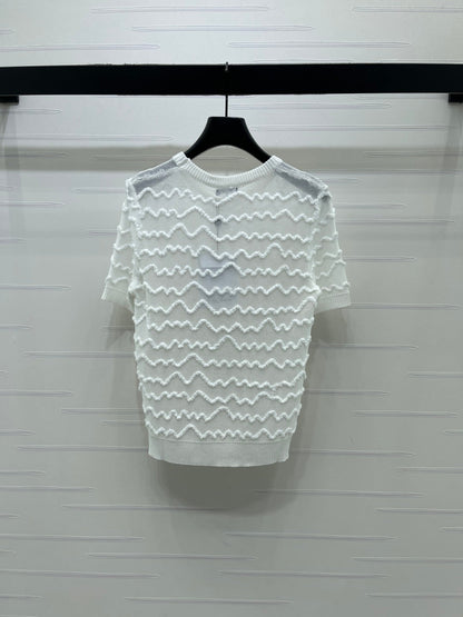 Chanel 2026 Short-sleeved Top Black White Pink Tencel 356435