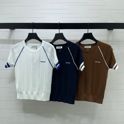 Miumiu 2026 T-shirt White Blue Brown Wool