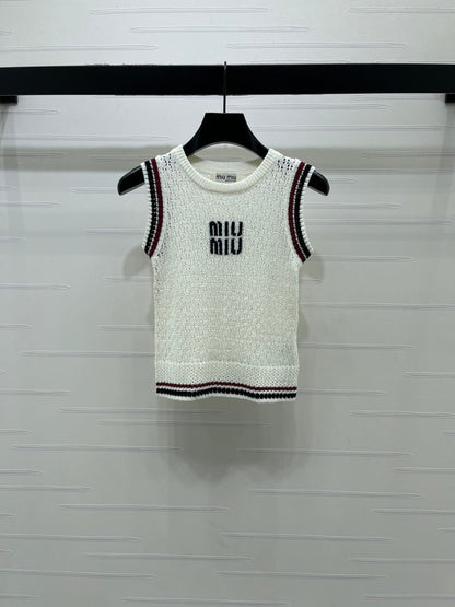 Miumiu 2026 Hollow Vest Black White Pink Wool