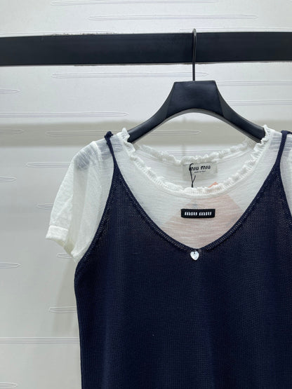 Miumiu 2026 Two-piece Layered Knit Top Wool Linen