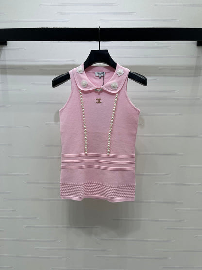 Chanel 2026 Knit Sleeveless Top With Floral Embellishment Polyester Viscose