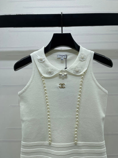 Chanel 2026 Knit Sleeveless Top With Floral Embellishment Polyester Viscose
