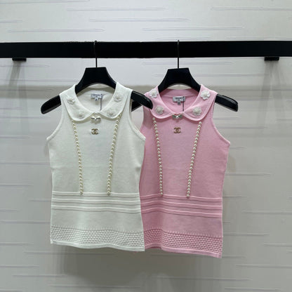 Chanel 2026 Knit Sleeveless Top With Floral Embellishment Polyester Viscose