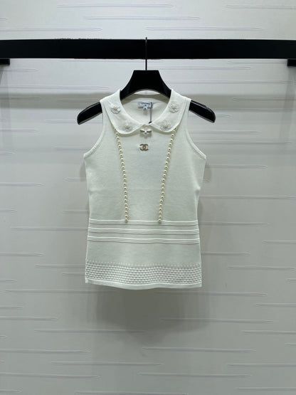 Chanel 2026 Knit Sleeveless Top With Floral Embellishment Polyester Viscose