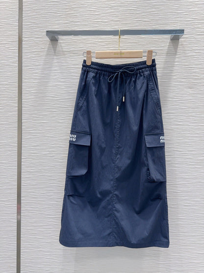 Miu Miu 2026 Long Skirt  Khaki and Navy Blue Cotton Nylon