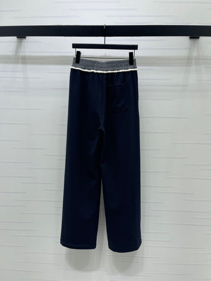 Chanel 2026 Wide-leg Sweatpant Cream and Navy Blue Tencel Cotton