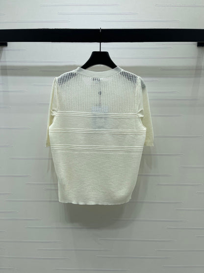 Chanel  2026 Hollow Short-sleeved Shirt Yellow and White Cotton
