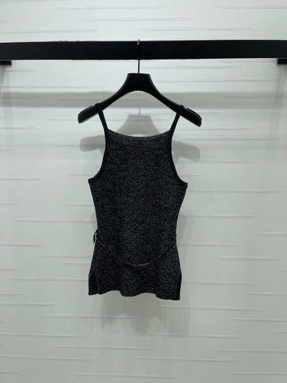 Miumiu 2026 Knit Top With Crystal Details And Belted Waist Wool