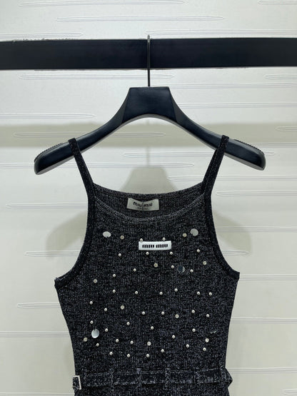 Miumiu 2026 Knit Top With Crystal Details And Belted Waist Wool