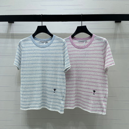 Dior 2026 Striped T-shirt Blue and Pink Wool