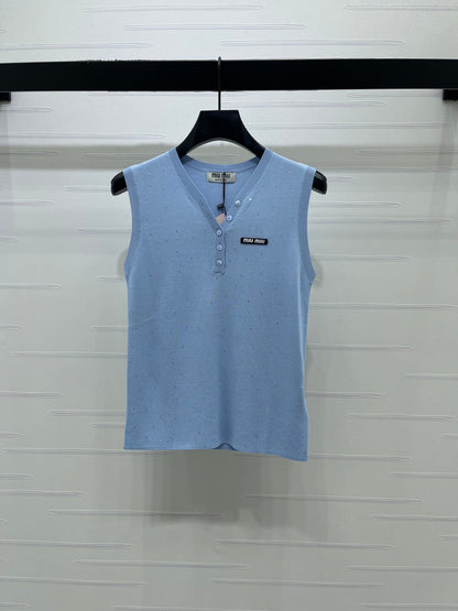 Miumiu 2026 Sleeveless Knit Top Pink White Black Blue Wool
