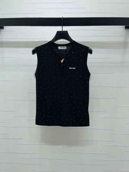 Miumiu 2026 Sleeveless Knit Top Pink White Black Blue Wool