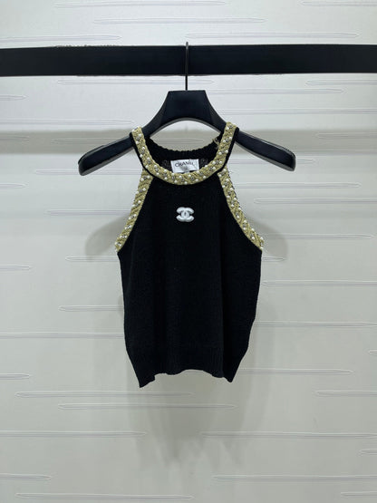 Chanel 2026 Halter-neck Knit Top White and Black Wool Acrylic