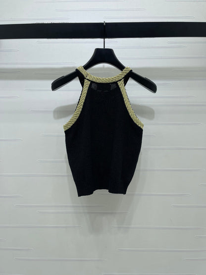 Chanel 2026 Halter-neck Knit Top White and Black Wool Acrylic