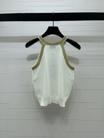 Chanel 2026 Halter-neck Knit Top White and Black Wool Acrylic