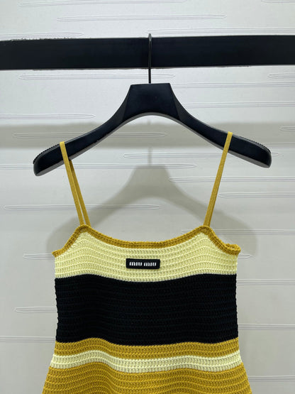 Miu Miu 2026 Striped Knit Tank Top Blue and Yellow Wool