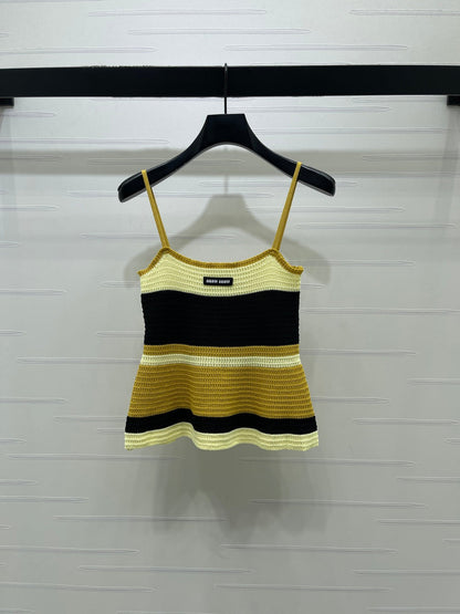Miu Miu 2026 Striped Knit Tank Top Blue and Yellow Wool