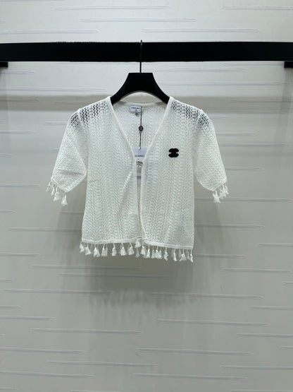 Chanel 2026 Crochet Knitted Cardigan Black and White Cotton