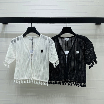 Chanel 2026 Crochet Knitted Cardigan Black and White Cotton